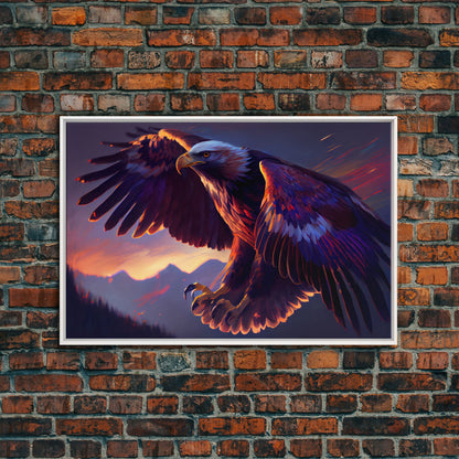 Bald Eagle on the hunt, birds of prey animal prints, framed canvas print, American Bald Eagle Art
