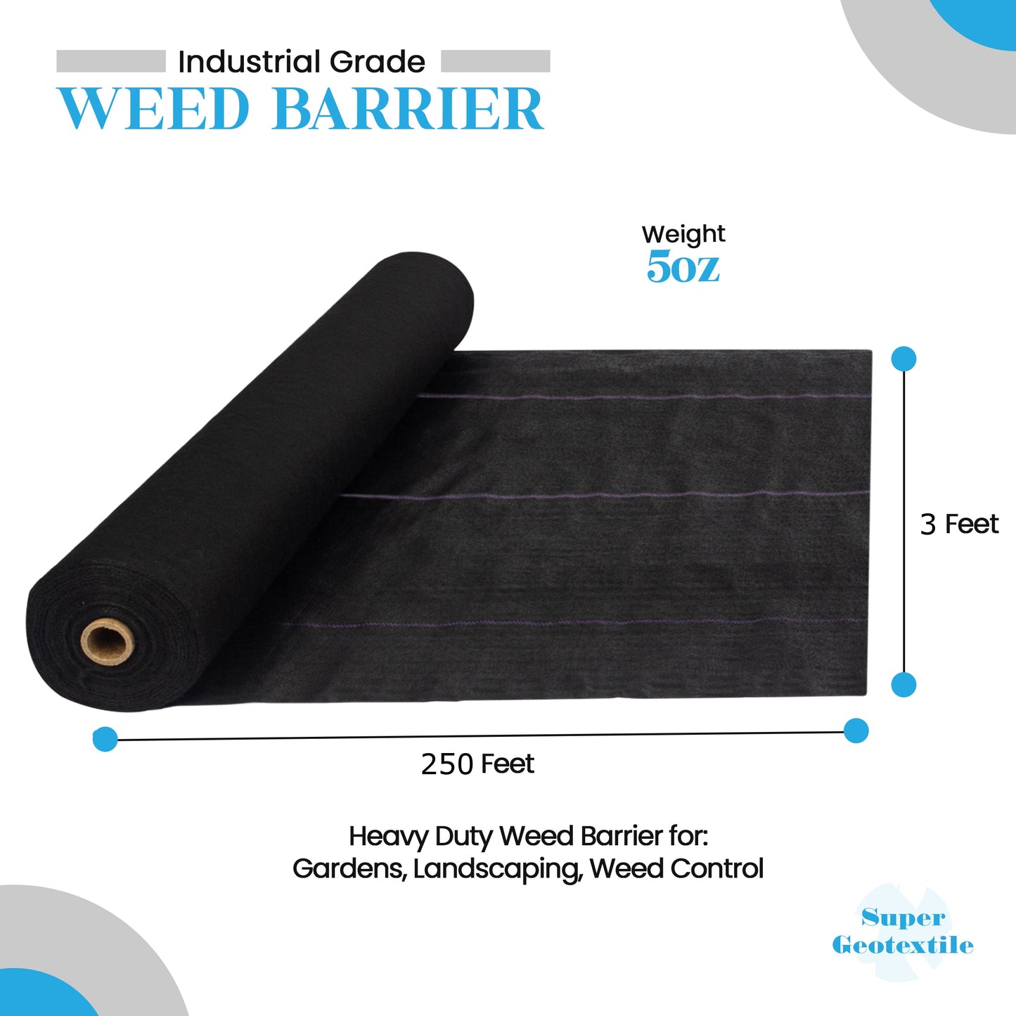 Pro Grade 5oz Weed Barrier - Heavy Duty Landscape Fabric - Weed Block - 25 Year Fabric