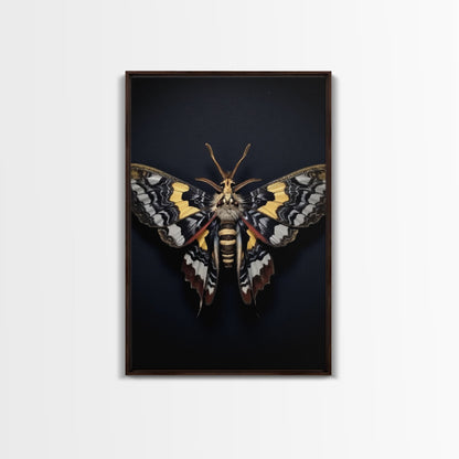 Framed Death Head Moth Canvas Print, Acherontia, Taxidermy Art, Dried Butterfly Print, Bug Wall Art Hanging Decor, Goth Art, Halloween Art
