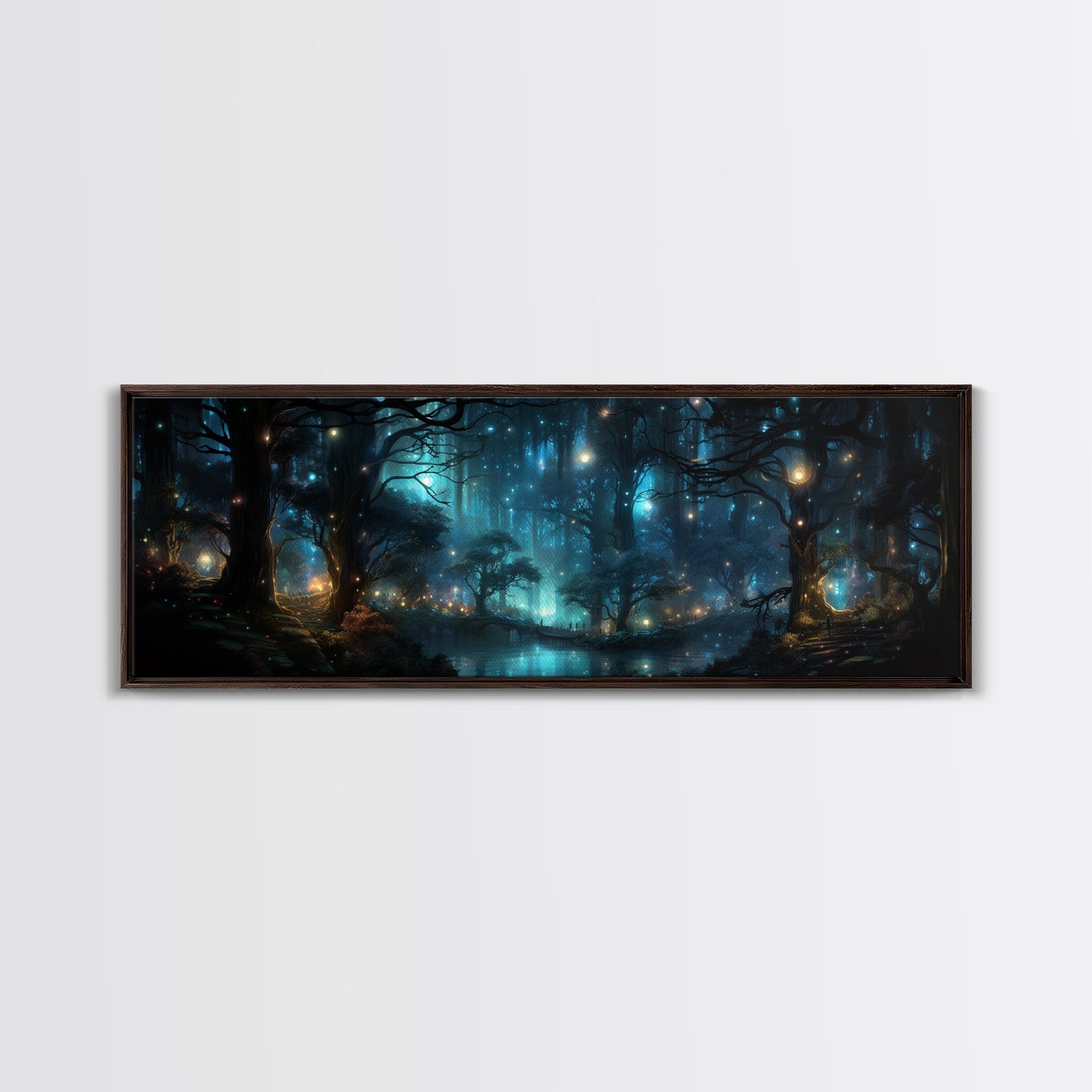 Fantasy Forest Print - Lightning Bugs Light Up The Forest At Night - Framed Canvas Print - Beautiful Fantasy Art - Framed Wall Art Fireflies