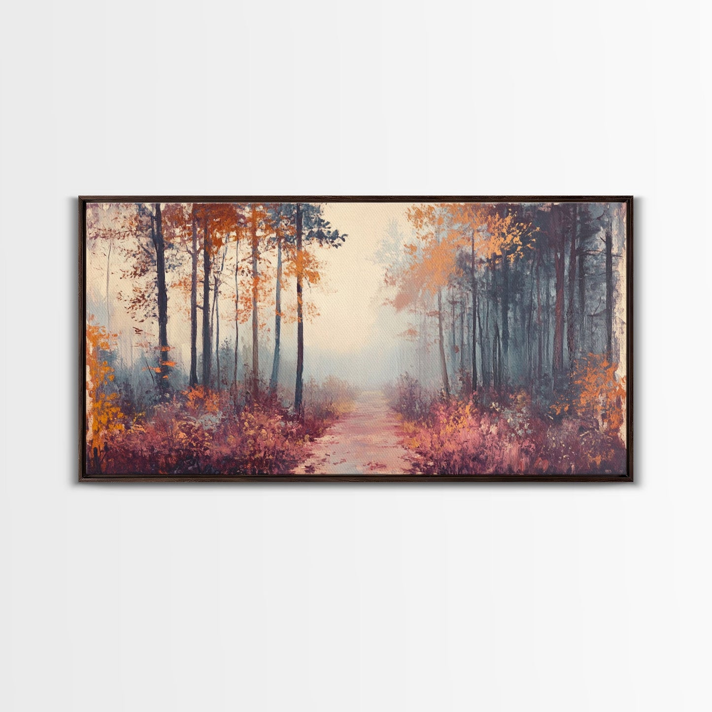 Misty Autumn Woods Framed Canvas Print, Moody Fall Pathway Art, Fall Home Decor, Modern Farmhouse Seasonal Wall Art, Holiday Gift Idea