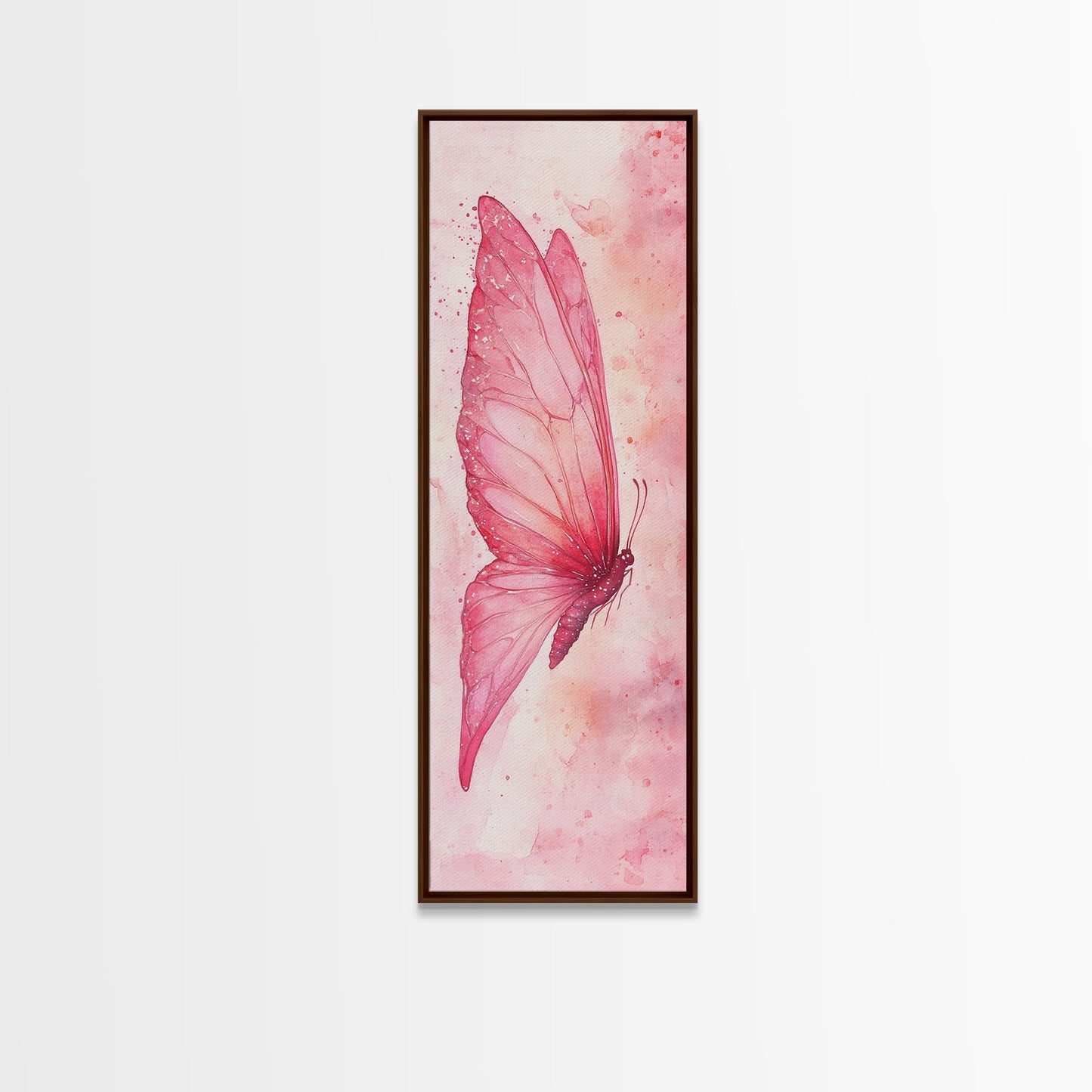 Butterfly Side View Framed Canvas Print Pink Wall Art Light Pink Wall Art Vertical Wall Art Rustic Decor Above Couch Art
