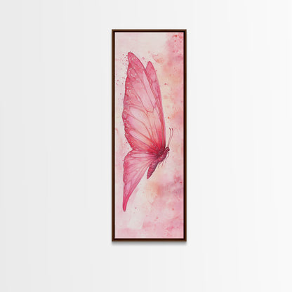 Butterfly Side View Framed Canvas Print Pink Wall Art Light Pink Wall Art Vertical Wall Art Rustic Decor Above Couch Art