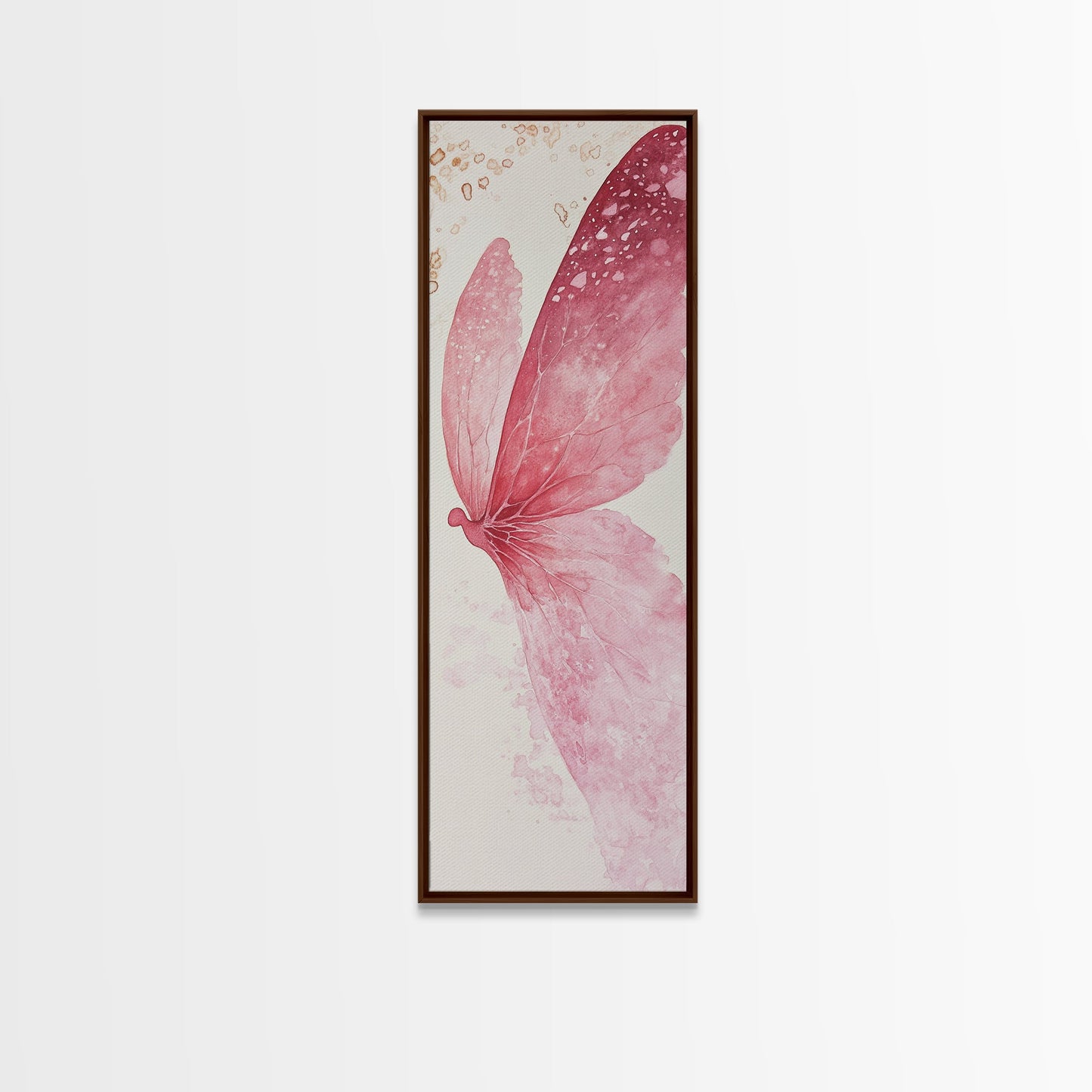 Pink Butterfly Whimsical Art Framed Canvas Print, Cherry Blossom Painting with Light Pink Abstract Style, Minimalist Vertical Wall Art
