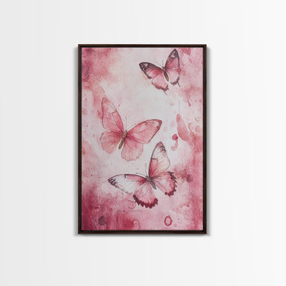 Pink Butterfly Botanical Prints Canvas Print Soft Whimsical Nature Inspired Bedroom or Living Room Art Light Pink Wall Decor