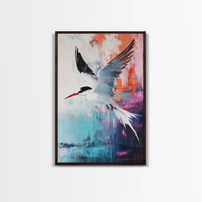 Soaring Bird Framed Canvas Print Coastal Wall Art, Seabird Painting, Ocean Blue Decor, Modern Minimalist Art, Vibrant Nature Artwork