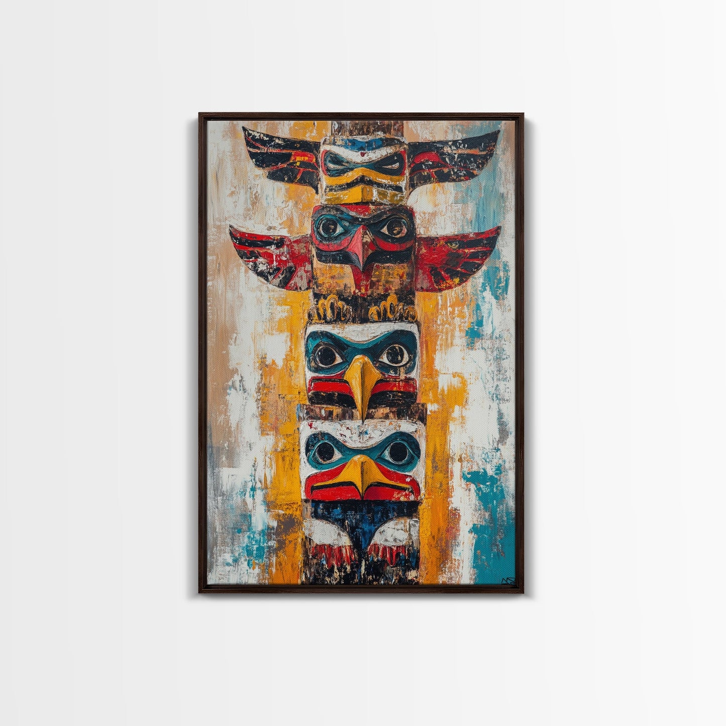 Totem Pole Art Framed Canvas Print Rustic Wall Decor Native American Art Tribal Home Decor Lodge Artwork Cabin Wall Art Southwest Boho