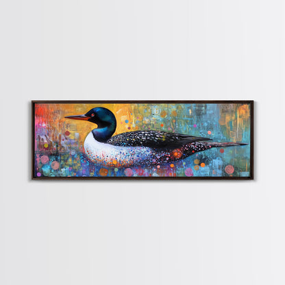 Vibrant Loon Art Framed Canvas Print Wildlife Decor Living Room Wall Art Colorful Bird Painting Modern Boho Home Accent Nature Gift