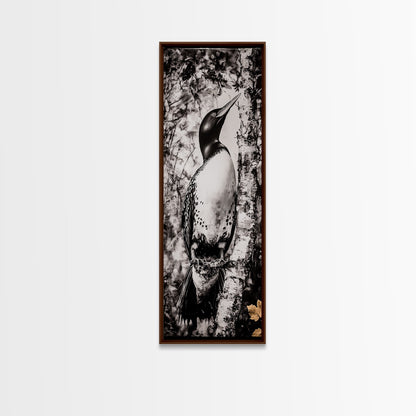 Loon and Birch, Woodland Wildlife Art, Black and White Bird Print, Canvas Print, Rustic Cabin Decor, Nature Inspired Wall Art