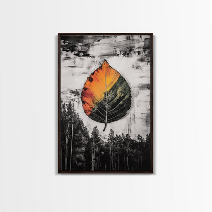 Autumn Leaf Print, Fall Nature Wall Art, Rustic Botanical Painting, Seasonal Home Decor, Cozy Living Room, Framed Canvas Print