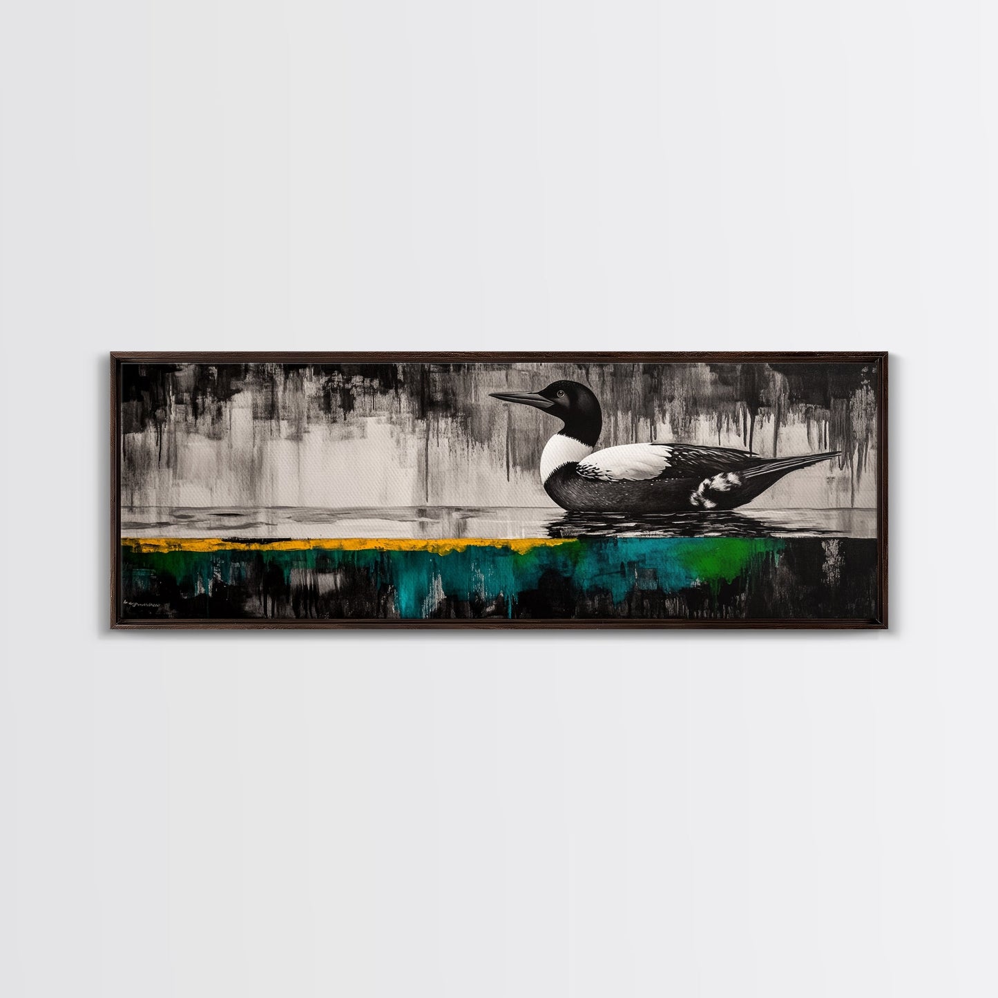 Modern Loon Art, AbstractArt, Water Bird Painting, Nature Wall Art, Framed Canvas Print, Office Decor, Minimalist Art, Contemporary Style