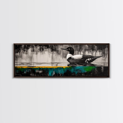 Modern Loon Art, AbstractArt, Water Bird Painting, Nature Wall Art, Framed Canvas Print, Office Decor, Minimalist Art, Contemporary Style
