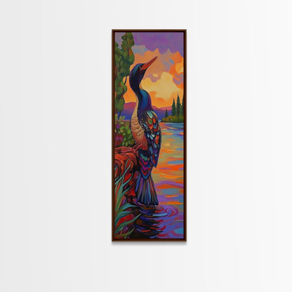 Sunset, Lake, Bird, Nature, Framed Canvas Print vibrant lakeside bird wall decor colorful boho birdwatching themed bedroom wall art