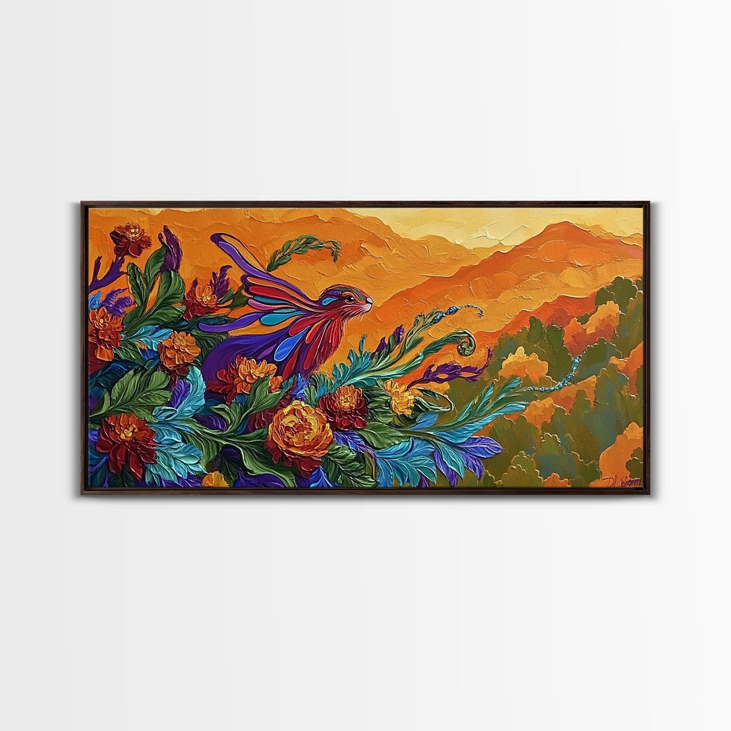 Rabbit Flowers, Fantasy, Autumn, Framed Canvas Print, Whimsical Fall Wall Art, Nursery Decor, Woodland Animal Art, Boho Autumn Style