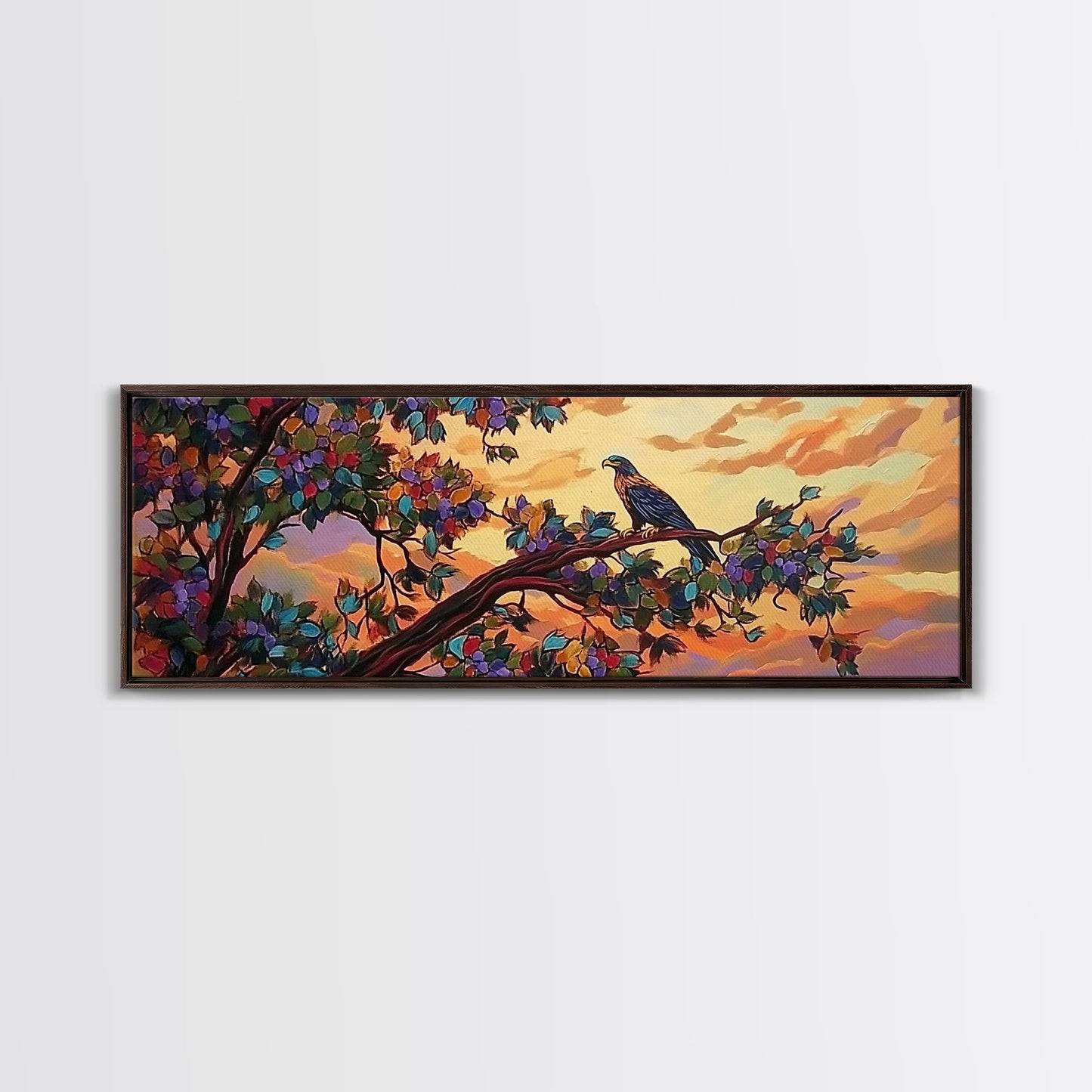 Majestic Eagle, Colorful Tree, Sunset Sky, Bold Nature, Canvas Print, wildlife wall art, nature lover gift, living room decor