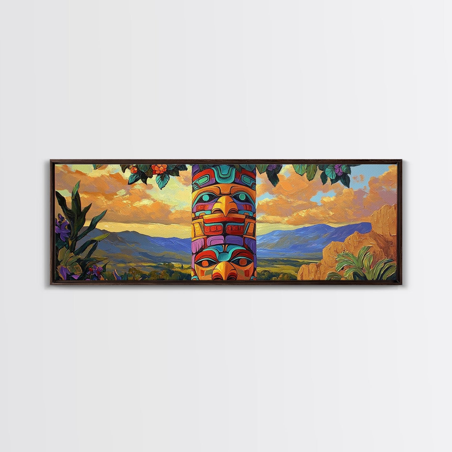 Totem Pole Art, Southwest Style, Desert Sky, Framed Canvas Print, Native Inspired, Living Room Wall Art, Cultural Landscape