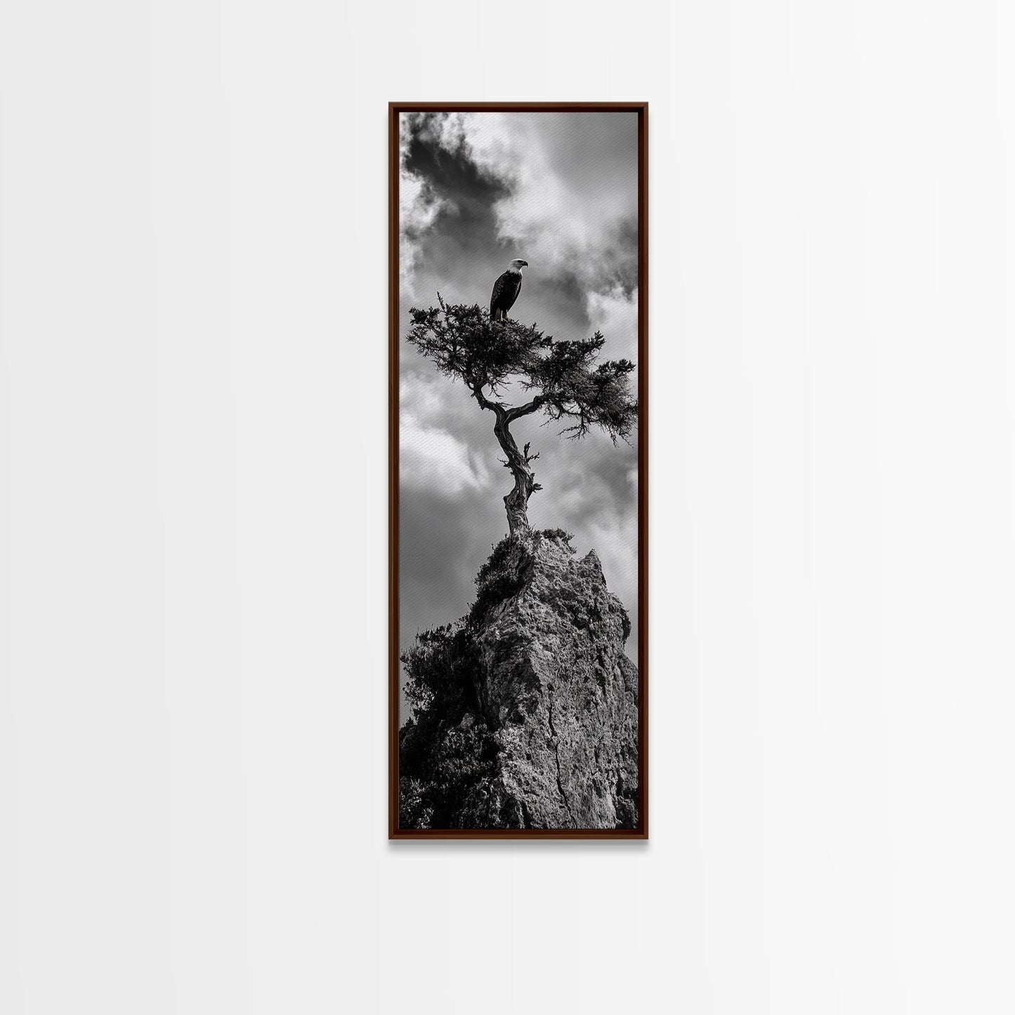 Eagle Tree, Cliff Perch, Bold Wildlife, Adventure Decor, Framed Canvas Print, Rustic Cabin Wall Art, American Symbolic Art