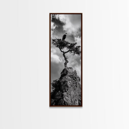 Eagle Tree, Cliff Perch, Bold Wildlife, Adventure Decor, Framed Canvas Print, Rustic Cabin Wall Art, American Symbolic Art