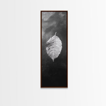 Floating Leaf, Autumn Stillness, Water Reflection, Framed Canvas Print, Fall inspired decor, Bathroom minimalist art, Botanical nature gift