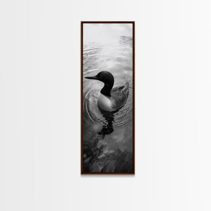 Water Loon, Lake Bird, Floating Wildlife, Nature Stillness, Serene Waterfowl Framed Canvas Print, Cabin Wall Art Rustic Lakehouse Decor