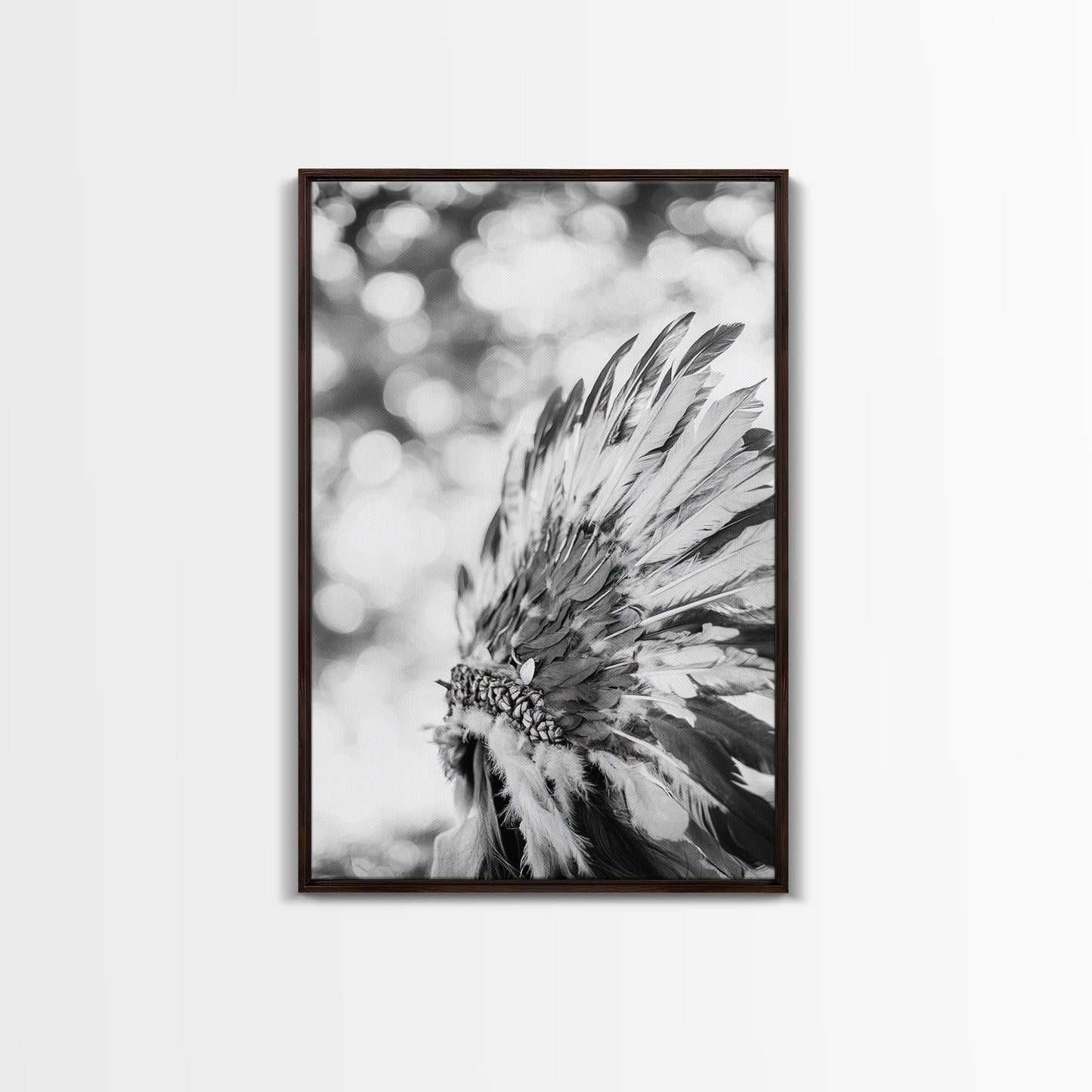 Feather Headdress, Native Style, Tribal Detail, Canvas Print, Boho Wall Decor, Cultural Art, Bedroom Accent, Earthy Minimalism