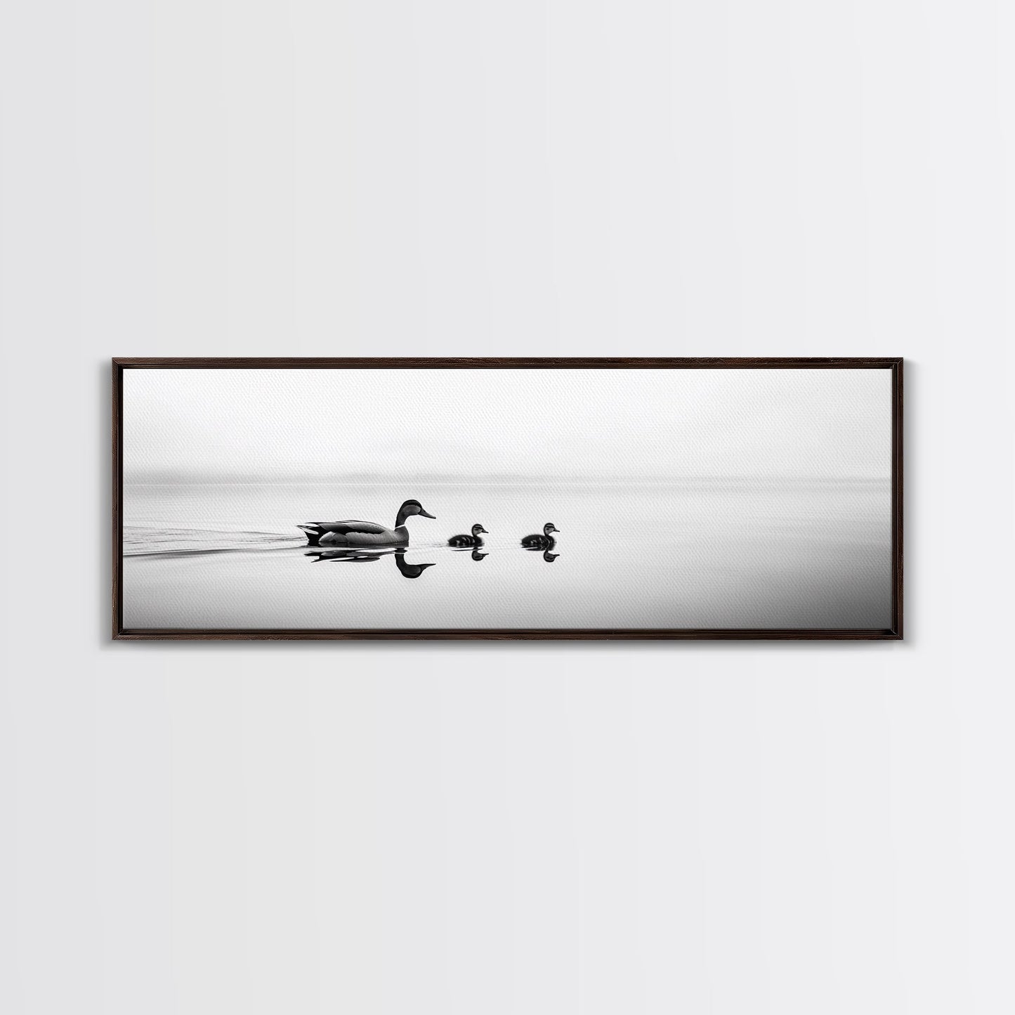 Duck Family, Serene Water, Peaceful Reflections, Canvas Print, Minimalist Animal Art, Nursery Wall Art, Calm Lake Photography