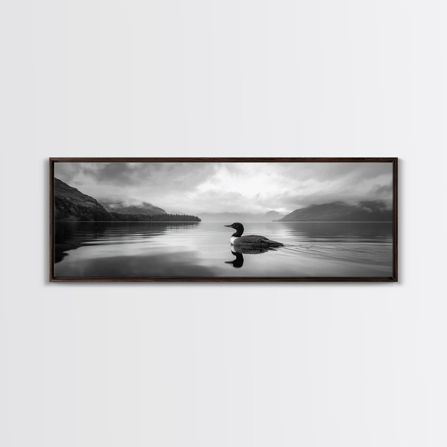 Loon Lake, Misty Reflection, Quiet Morning, Framed Canvas Print, Cabin Wall Art, Nature Lover Gift, Rustic Lakehouse Decor