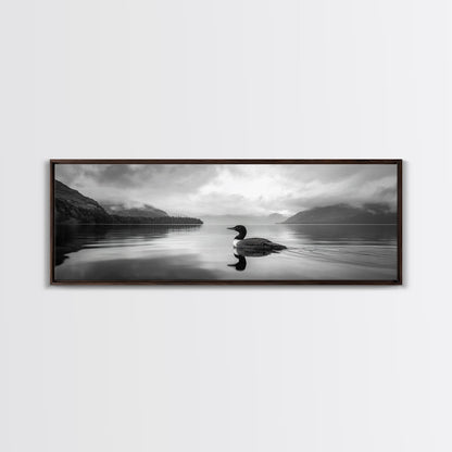 Loon Lake, Misty Reflection, Quiet Morning, Framed Canvas Print, Cabin Wall Art, Nature Lover Gift, Rustic Lakehouse Decor