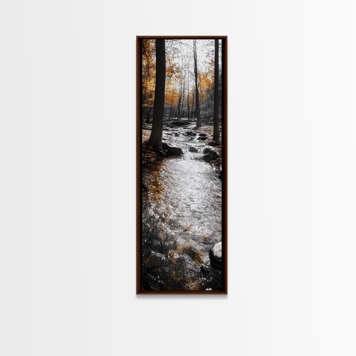 Forest Stream, Autumn Woods, Nature Serenity, Framed Canvas Print, Tranquil Fall Wall Art, Hallway Decor, Rustic Cabin Style Woodland Art