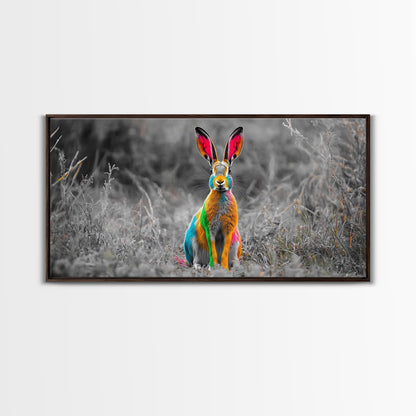 Rainbow Rabbit, Colorful Bunny, Surreal Wildlife, Nature Fantasy – Canvas Print, Kids Room Wall Art, Whimsical Decor, Modern Animal Art