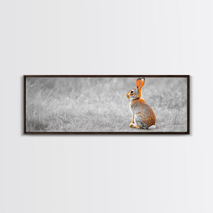Orange Rabbit, Grass Field, Whimsical Nature, Framed Canvas Print, kids room wall art, nursery animal print, neutral nursery, woodland boho