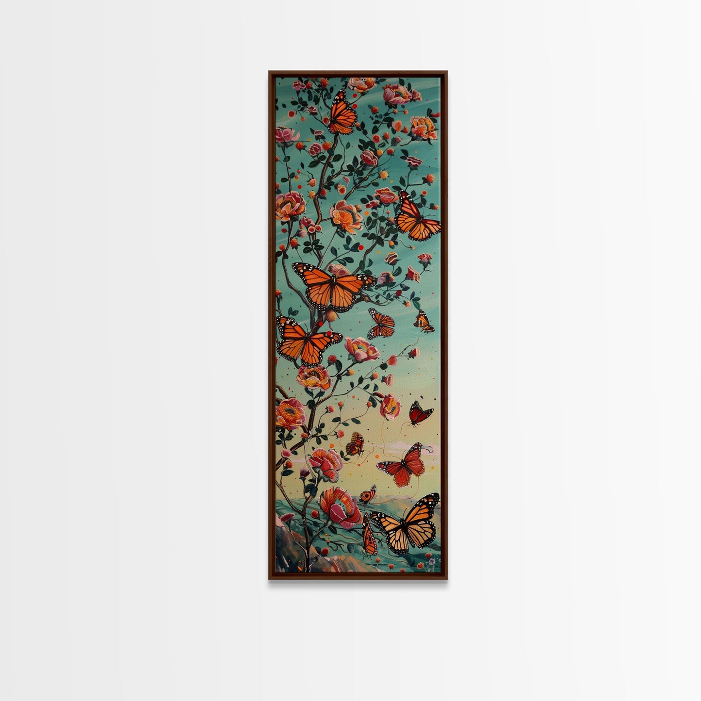 Framed Canvas Monarch Butterfly Painting, Vertical Framed Wall Art, Natured Art Print for Living Room, Housewarming Gift, Butterfly Art