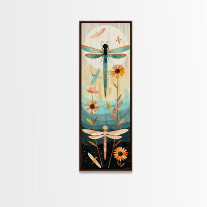 Dragonfly Gathering Night Glow Vibrant Colors Skinny Art Tall Art Framed Canvas Print Japanese Style Art Ukiyo-e Art Wood Block Print Insect Art