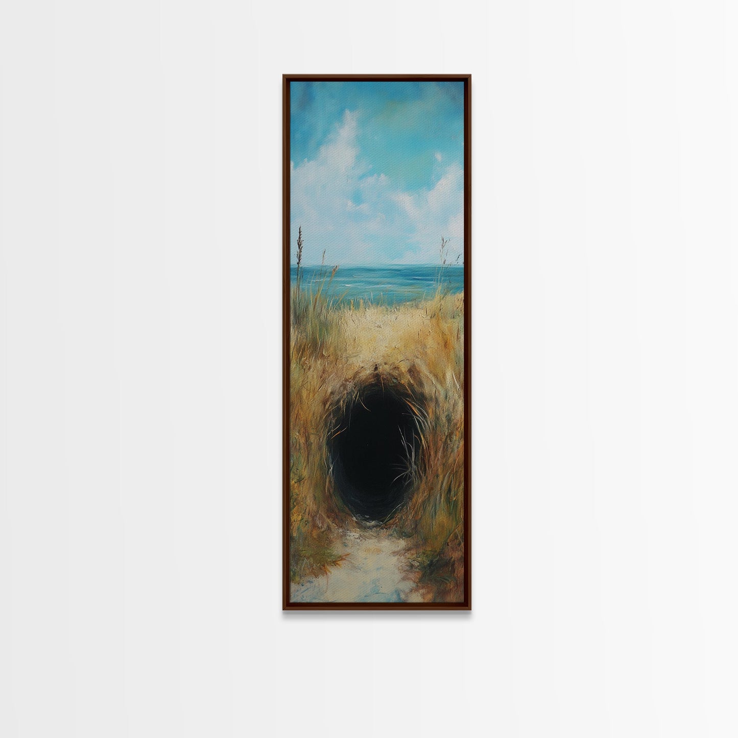 Dark Rabbit Hole Canvas Print, Wabi Sabi Art, Moody Art, Coastal Landscape Art, Minimalist Art, Living Room Art, Extra Wide Art