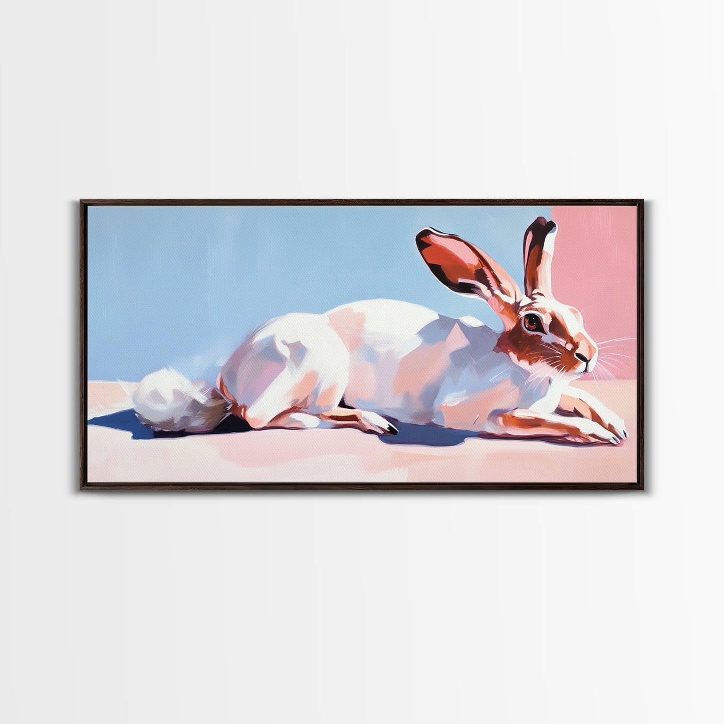 Jackrabbit, desert wildlife, whimsical art, framed canvas print, pink wall art, gift idea, light pink wall art, above sofa art