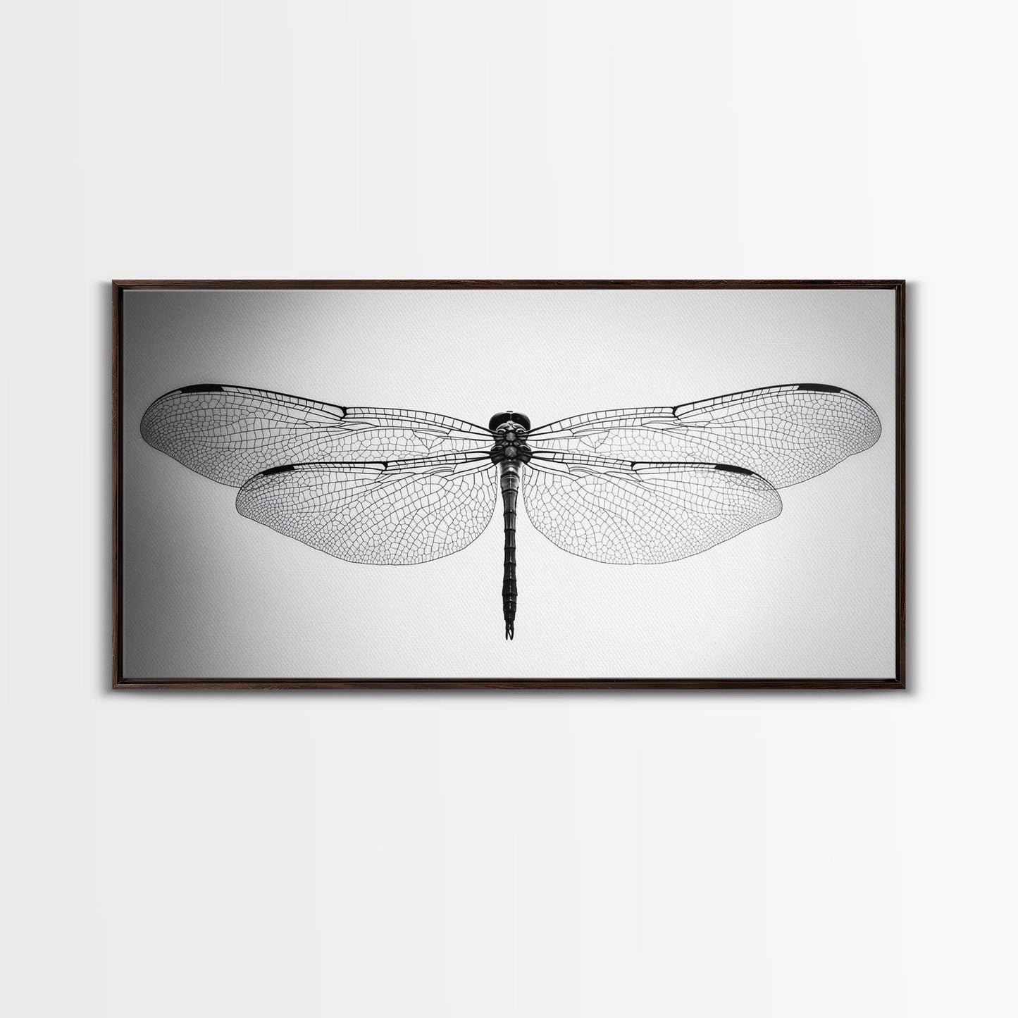 Dragonfly, line art, minimalist art, black and white art, nature painting, botanical prints, extra wide art, framed canvas print