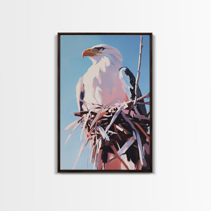 Bald Eagle Nest, bird art, wildlife painting, nature decor, rustic art, farmhouse art, gift idea for him, canvas print