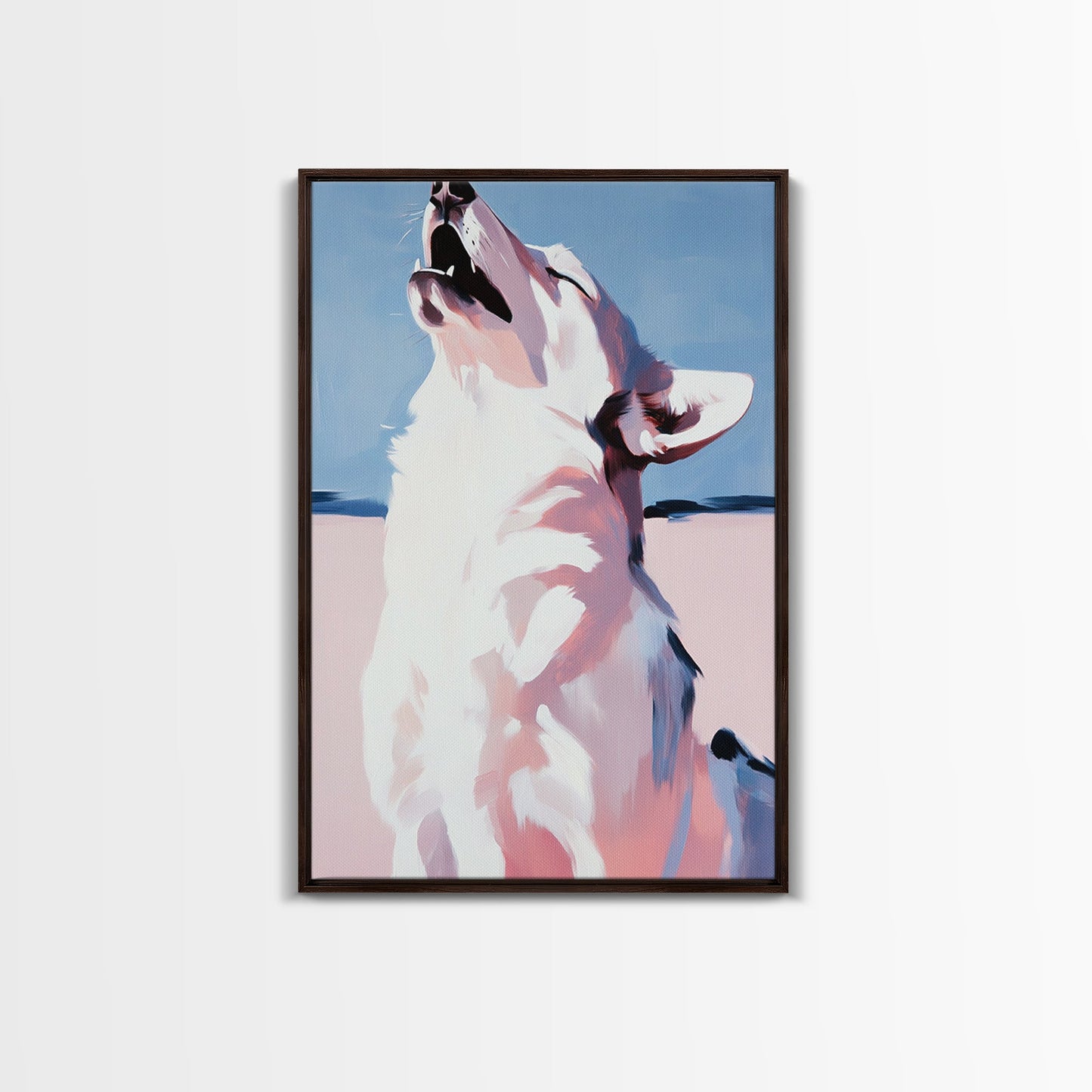 Howling Wolf, moody art, rustic decor, southwest wall art, zen wall art, framed canvas print, wabi sabi art, forest painting