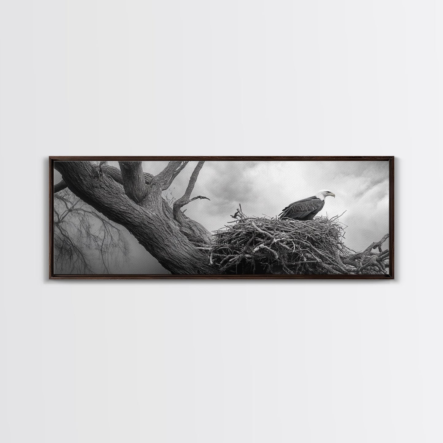 Bald Eagle Nest, Wildlife Art, Nature Photography, Moody Art, Rustic Decor, Horizontal Wall Art, Framed Canvas Print, Bedroom Art