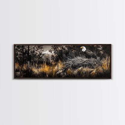 Bald Eagle, wildlife art, eagle painting, southwest wall art, rustic decor, panoramic painting, moody art, framed canvas print, above sofa art