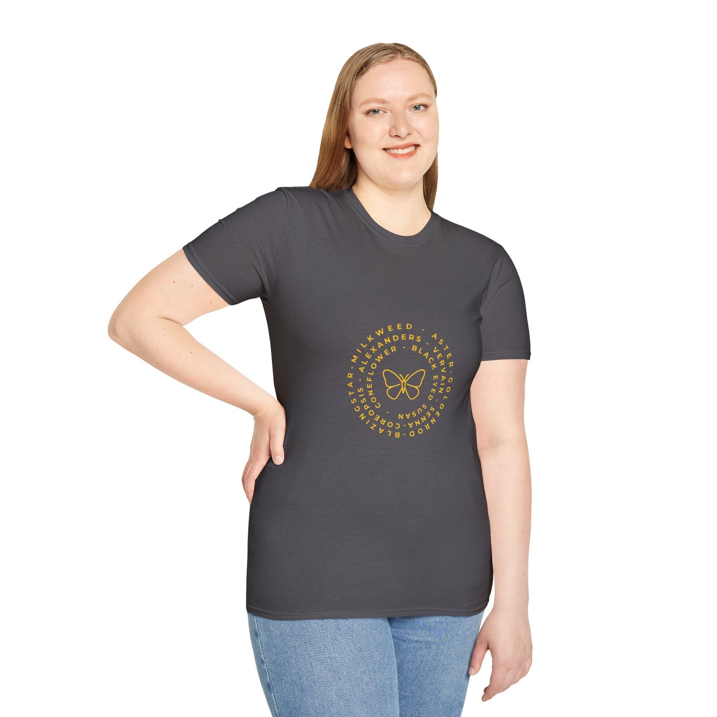 T-Shirt Unisex Softstyle, Native Plants & Butterflies w/EMNP logo