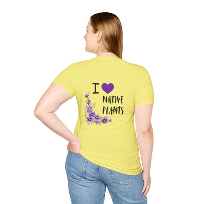 Unisex Softstyle T-Shirt I Love Native Plants, Asters (Back)