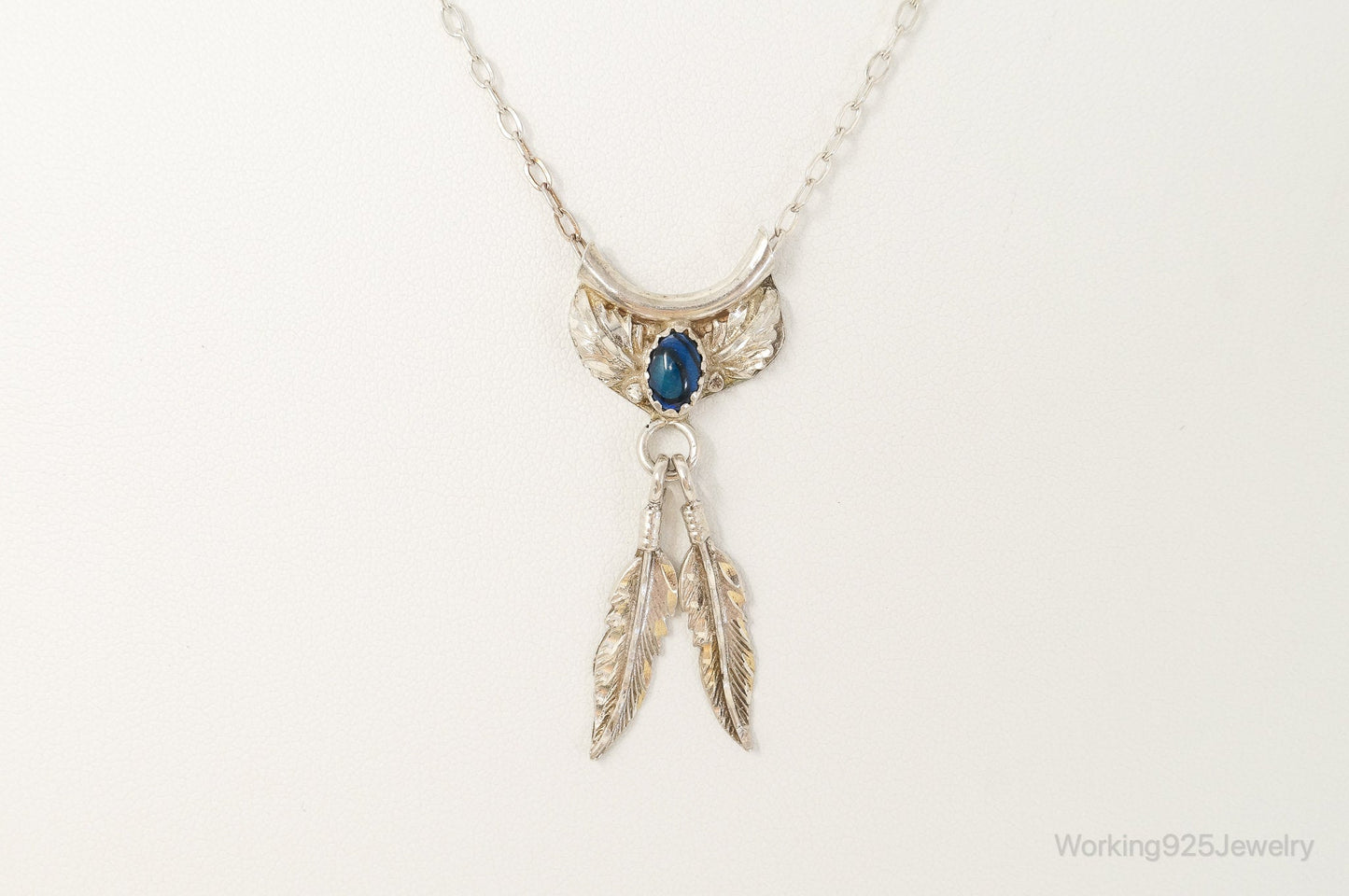 Vintage Native American Unsigned Abalone Shell Sterling Silver Necklace