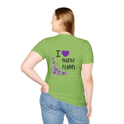 Unisex Softstyle T-Shirt I Love Native Plants, Asters (Back)
