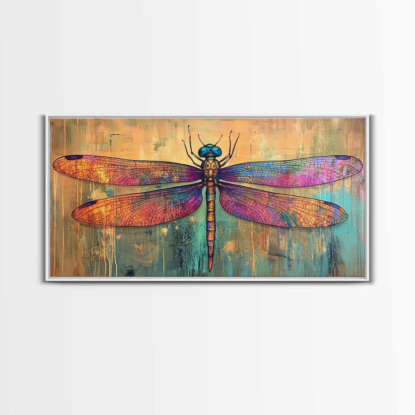 Dragonfly Art, Whimsical Art, Sacred Geometry Wall Art, Teal Wall Art, Blue and Green Wall Art, Nature Art, Canvas Print, Botanical Prints