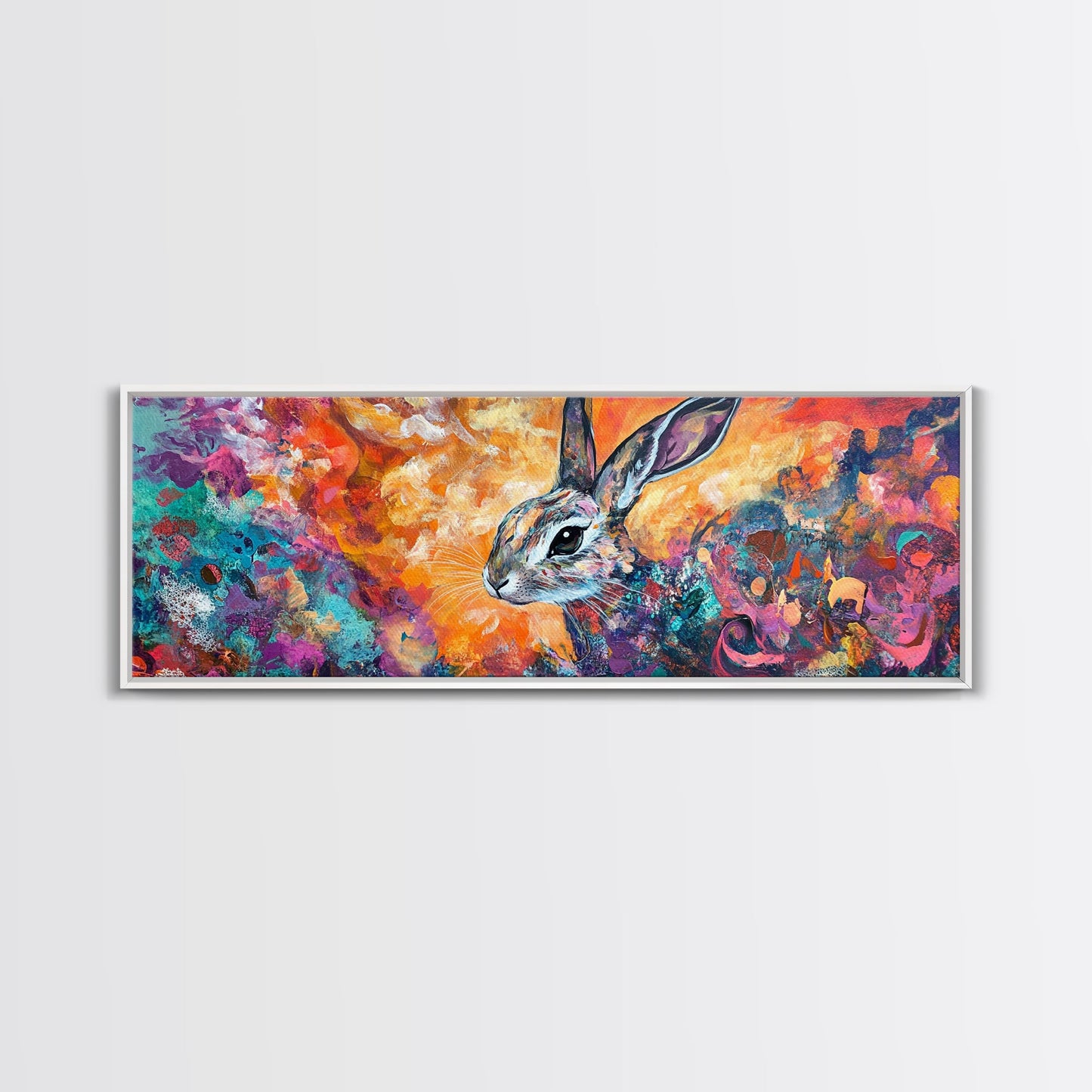 Colorful Abstract Rabbit Canvas Print, Vibrant Animal Wall Art, Boho Bunny Painting, Nature Wildlife Art, Playful Bedroom Decor