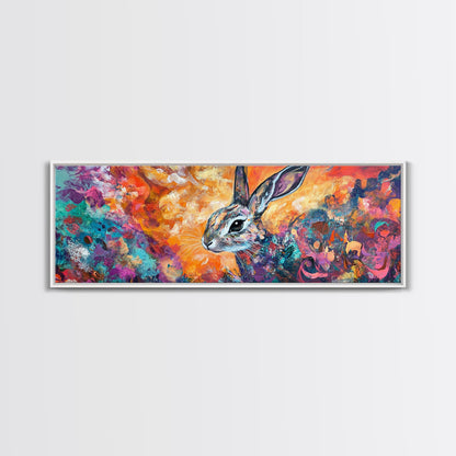 Colorful Abstract Rabbit Canvas Print, Vibrant Animal Wall Art, Boho Bunny Painting, Nature Wildlife Art, Playful Bedroom Decor
