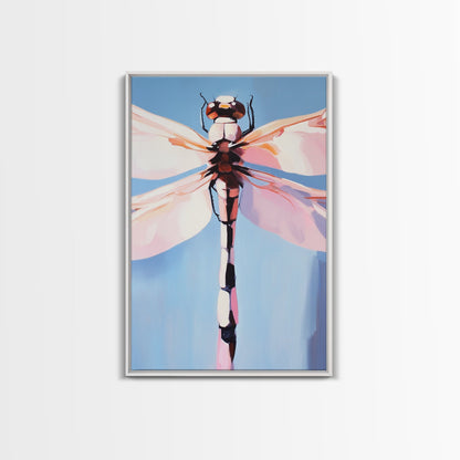 Dragonfly Art, Nature Illustration, Blue Sky Painting, Delicate Wings, Modern Wildlife, Canvas Print, Bedroom Wall Art, Minimalist Nature