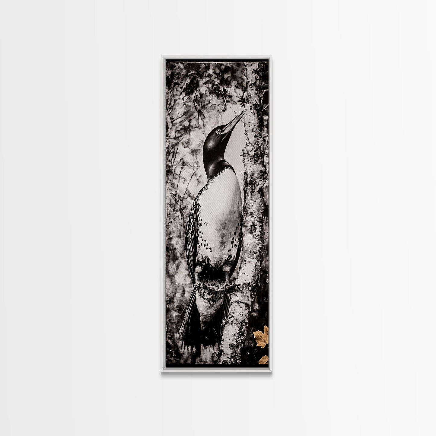 Loon and Birch, Woodland Wildlife Art, Black and White Bird Print, Canvas Print, Rustic Cabin Decor, Nature Inspired Wall Art