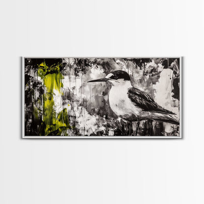 Black and White Bird, Modern Abstract, Minimalist Art, Canvas Print, Nature Wall Art, Office Wall Art, Boho Aesthetic Decor